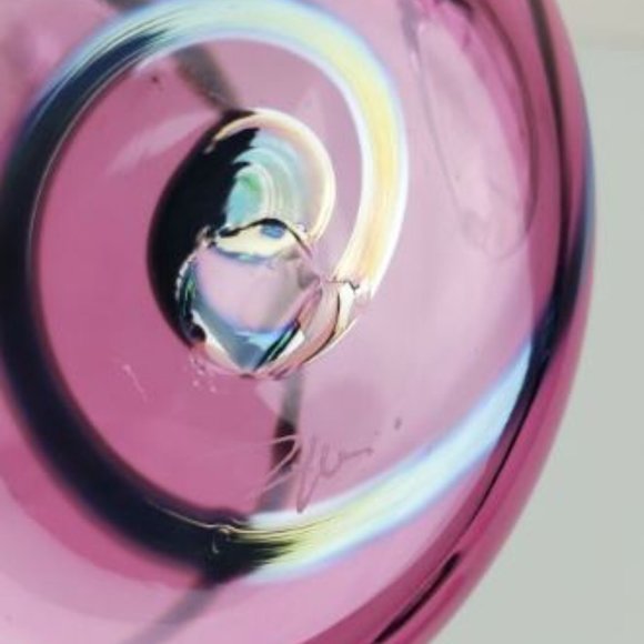 Hand Blown Pitcher 7" Shelve Art Glass Pink Silver Swirl Water Lemonade Juice - Picture 3 of 11